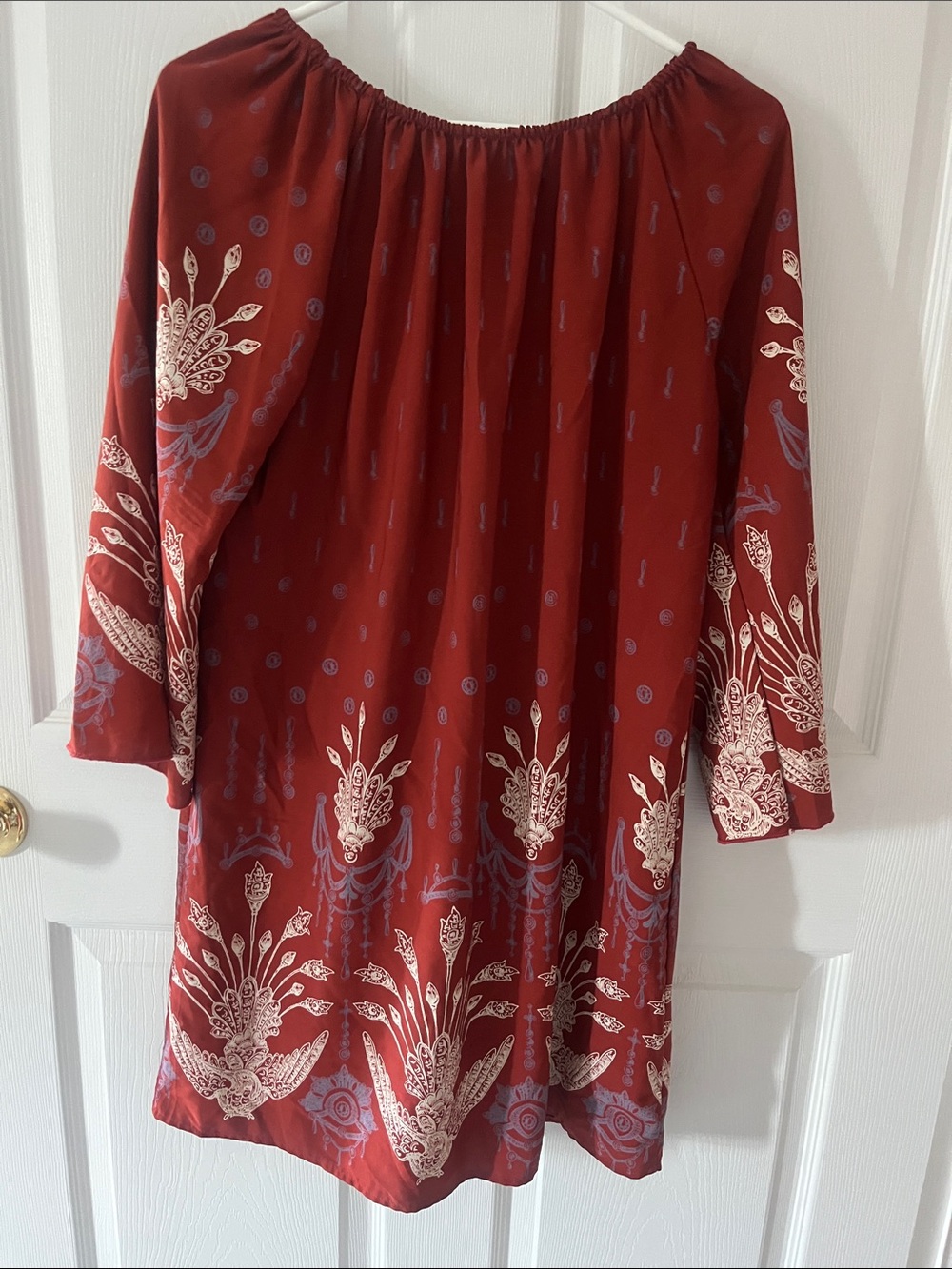Women’s La Ropas burnt orange Off-Shoulder Floral Print Dress Sz med